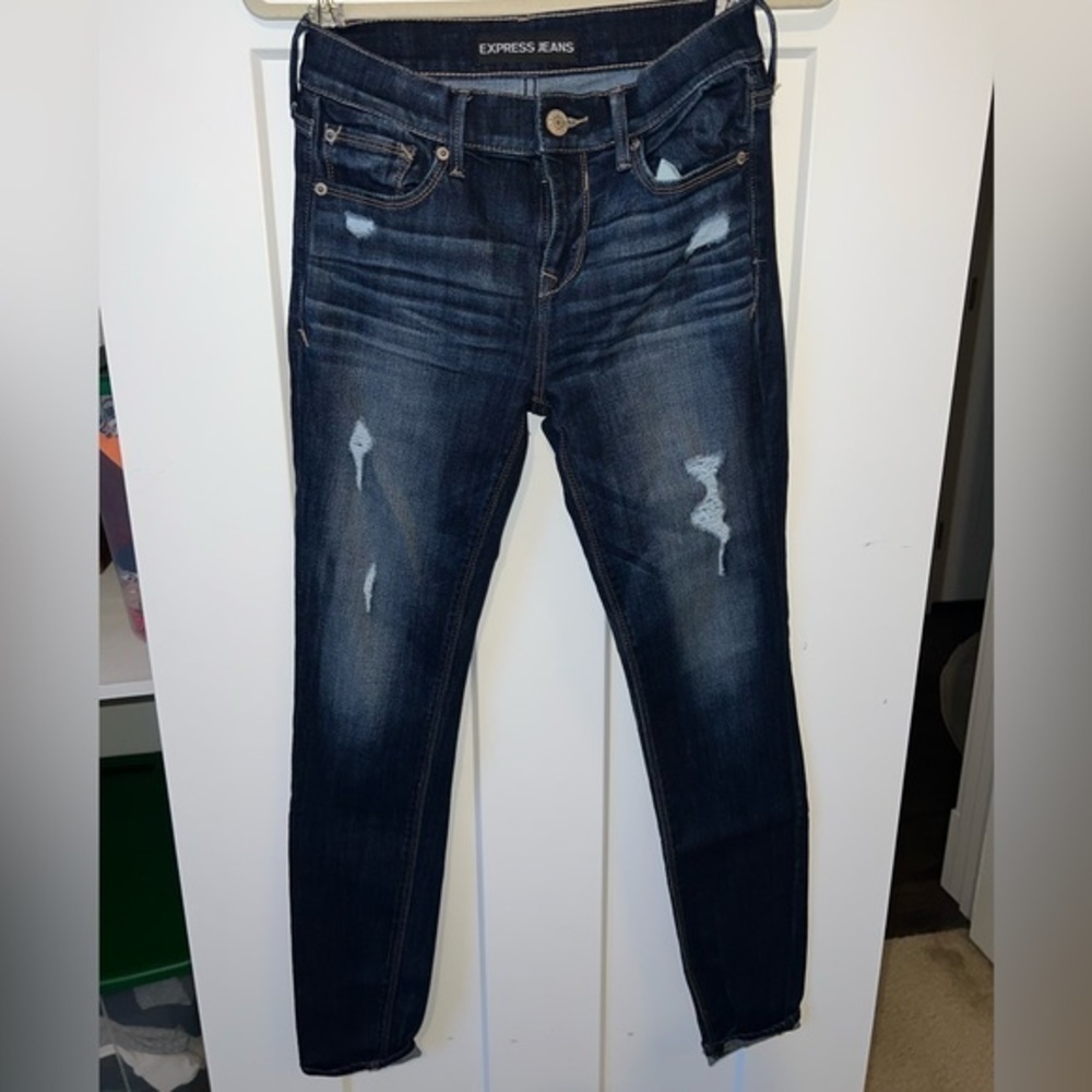 Express Distressed Dark Jeans Leggings Mid Rise Size: 0